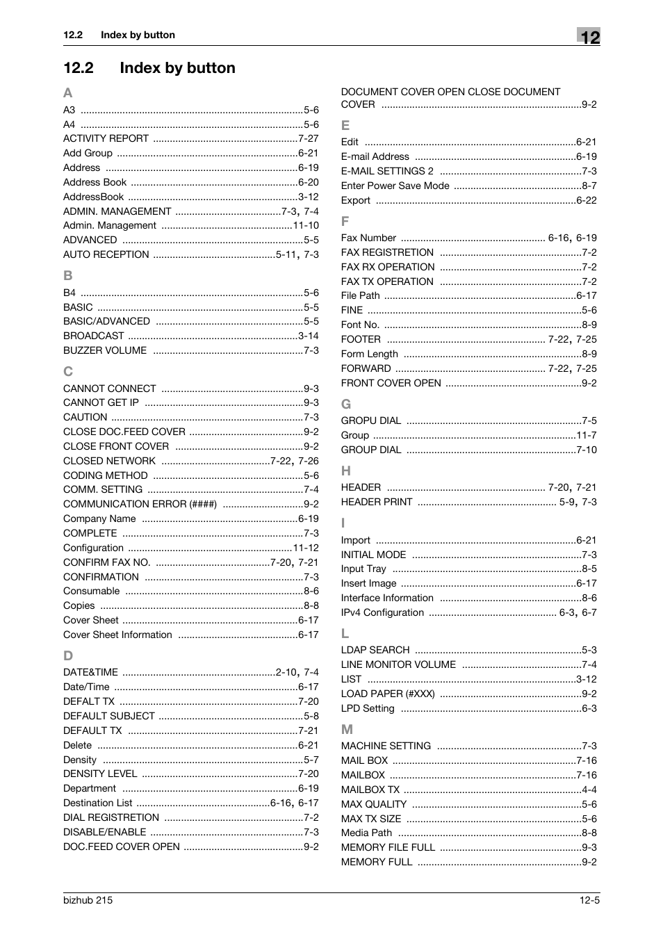 2 index by button, Index by button -5 | Konica Minolta Bizhub 215 User Manual | Page 164 / 166