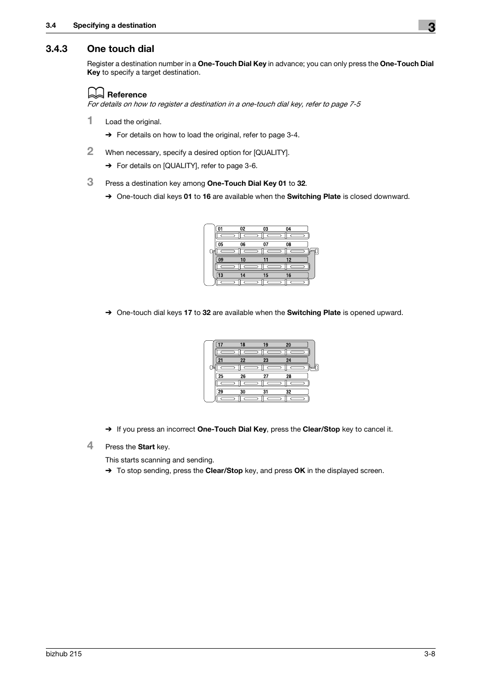 3 one touch dial, One touch dial -8, P. 3-8 | Konica Minolta Bizhub 215 User Manual | Page 34 / 166