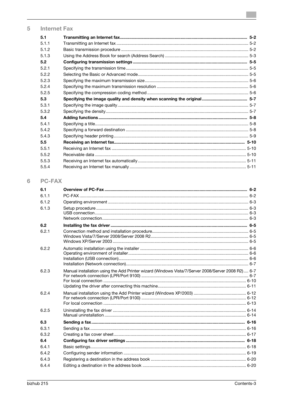 5internet fax, 6pc-fax | Konica Minolta Bizhub 215 User Manual | Page 4 / 166