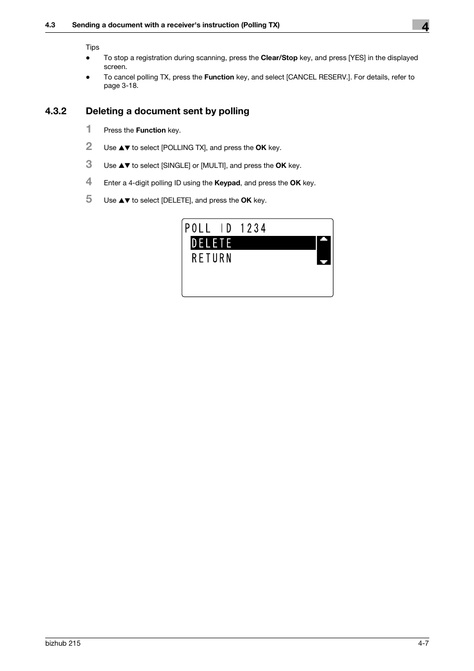 2 deleting a document sent by polling, Deleting a document sent by polling -7 | Konica Minolta Bizhub 215 User Manual | Page 61 / 166