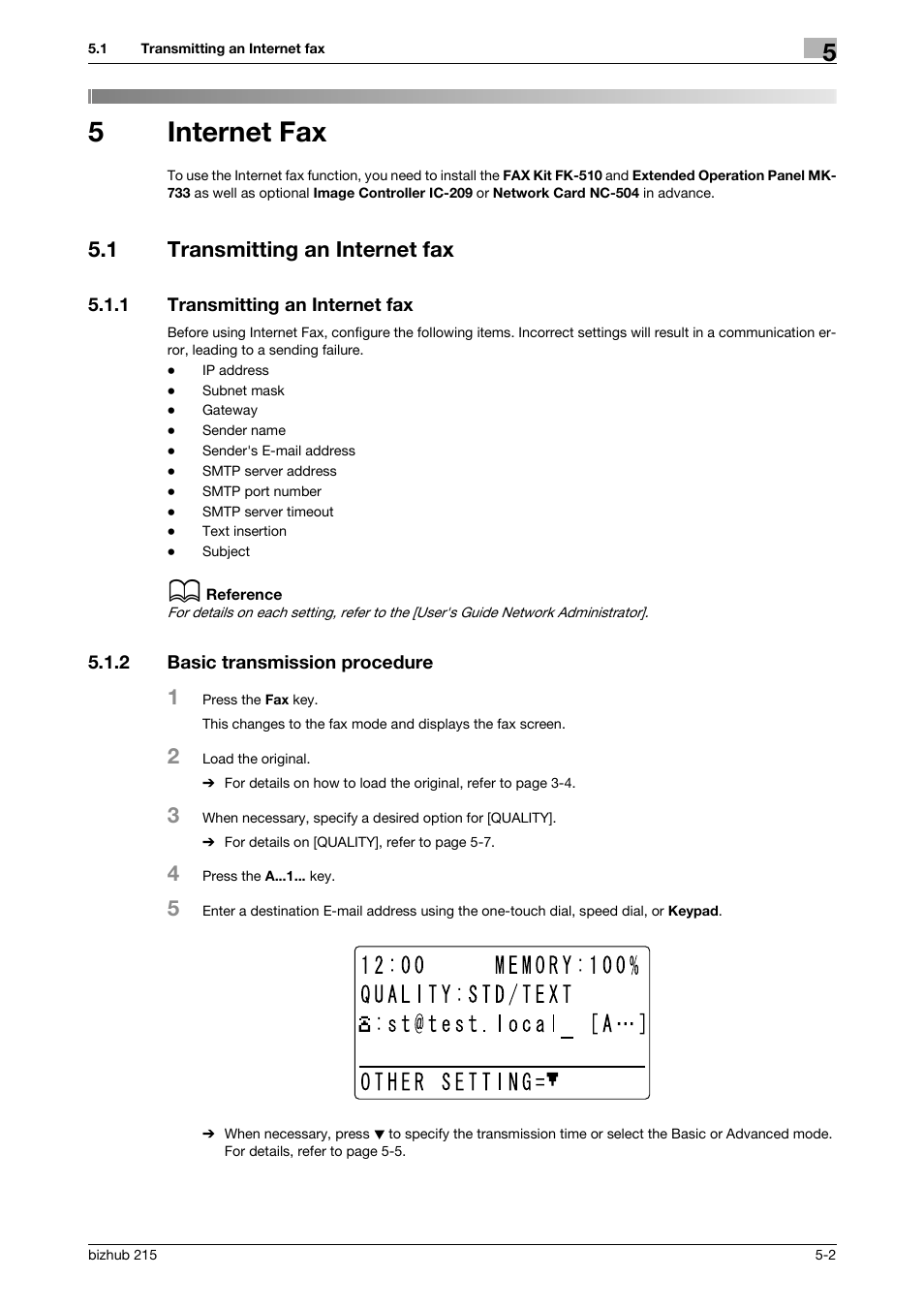 5 internet fax, 1 transmitting an internet fax, 2 basic transmission procedure | Internet fax, Transmitting an internet fax -2, Basic transmission procedure -2, 5internet fax | Konica Minolta Bizhub 215 User Manual | Page 68 / 166