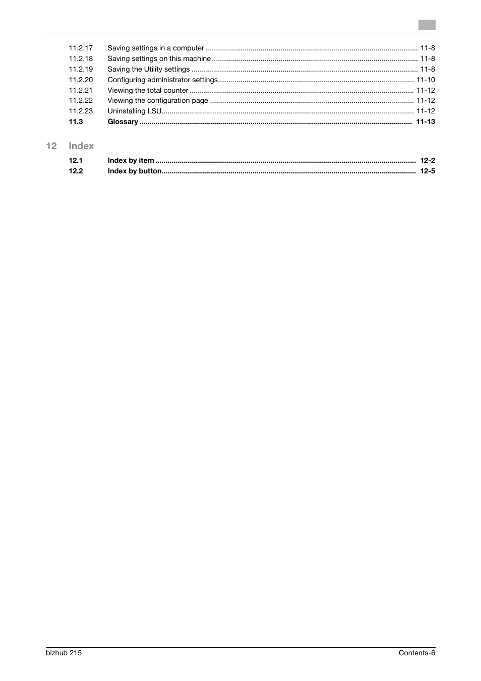 12 index | Konica Minolta Bizhub 215 User Manual | Page 7 / 166