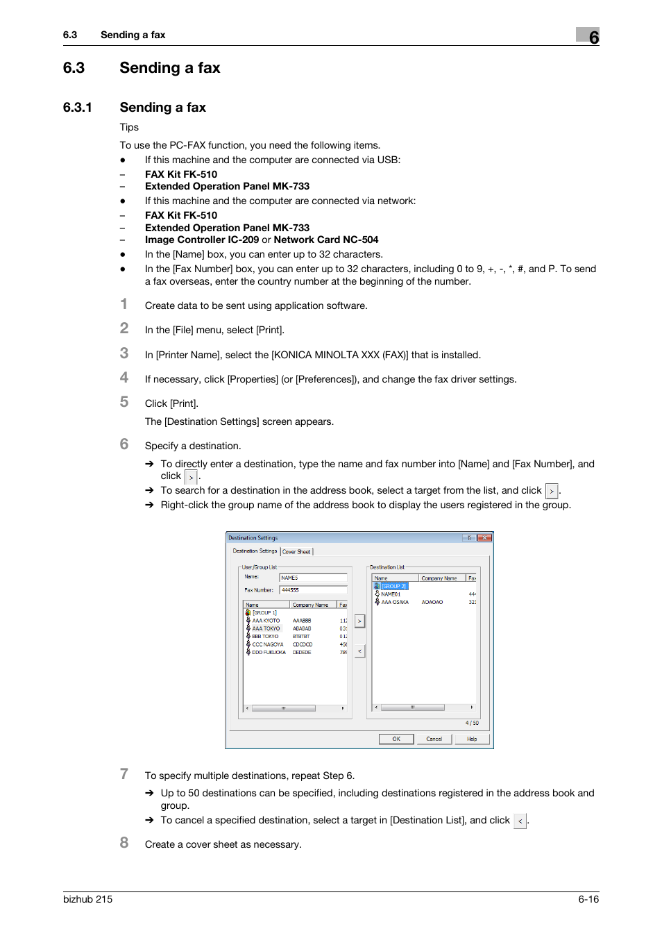 3 sending a fax, 1 sending a fax, Sending a fax -16 | Konica Minolta Bizhub 215 User Manual | Page 93 / 166