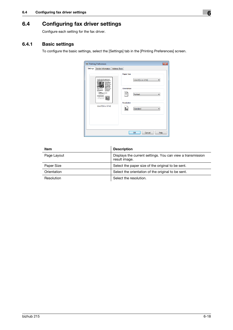 4 configuring fax driver settings, 1 basic settings, Configuring fax driver settings -18 | Basic settings -18 | Konica Minolta Bizhub 215 User Manual | Page 95 / 166