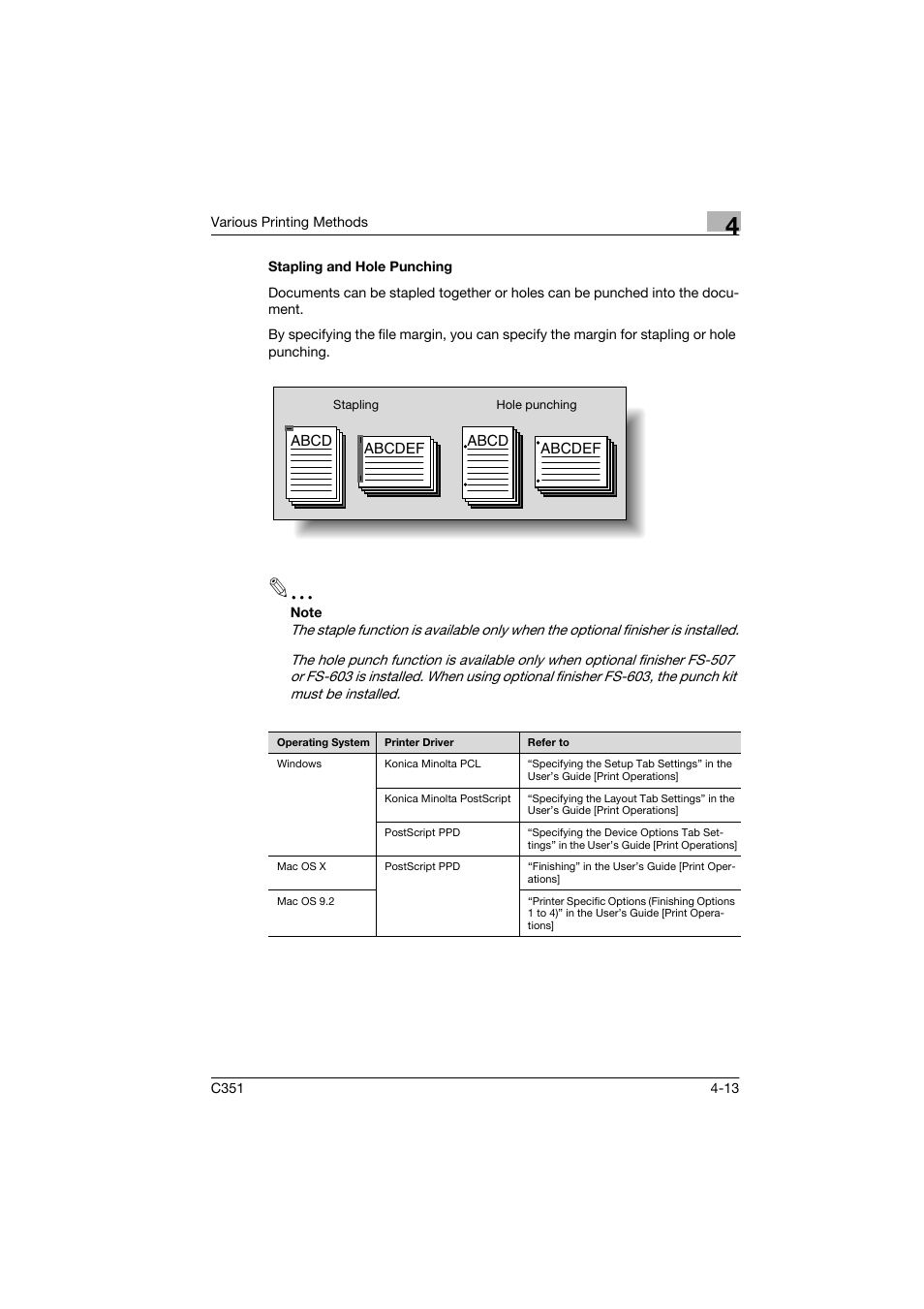 Stapling and hole punching, Stapling and hole punching -13 | Konica Minolta BIZHUB C351 User Manual | Page 66 / 90