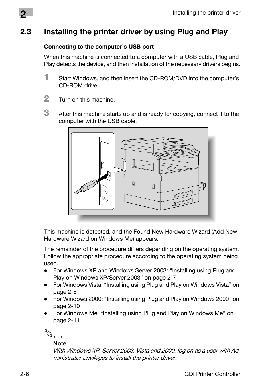 Connecting to the computer’s usb port, Connecting to the computer’s usb port -6 | Konica Minolta bizhub 181 User Manual | Page 19 / 92