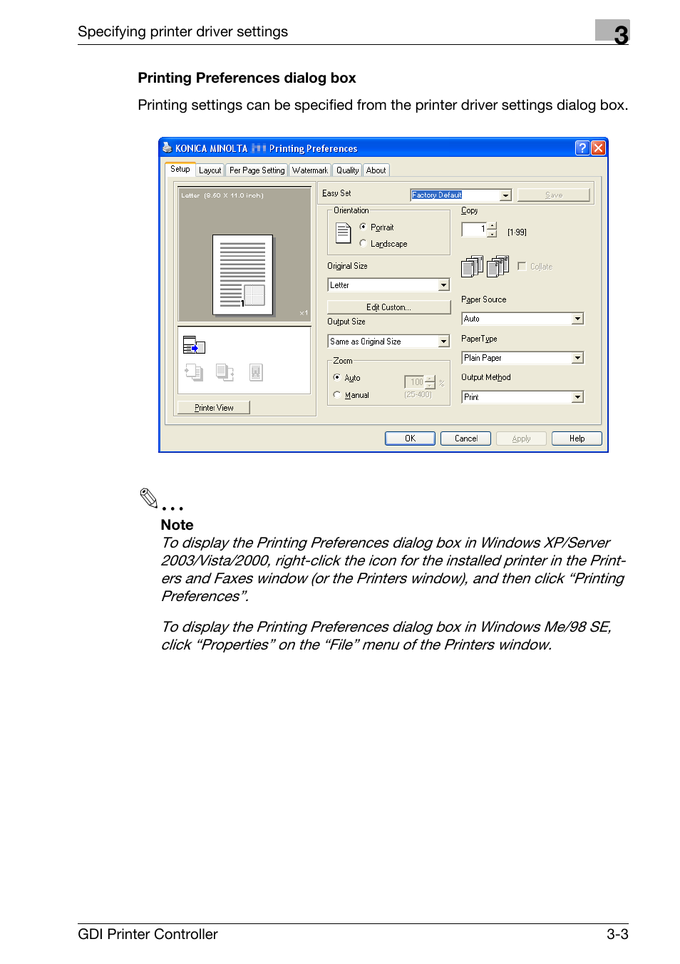 Printing preferences dialog box, Printing preferences dialog box -3 | Konica Minolta bizhub 181 User Manual | Page 46 / 92