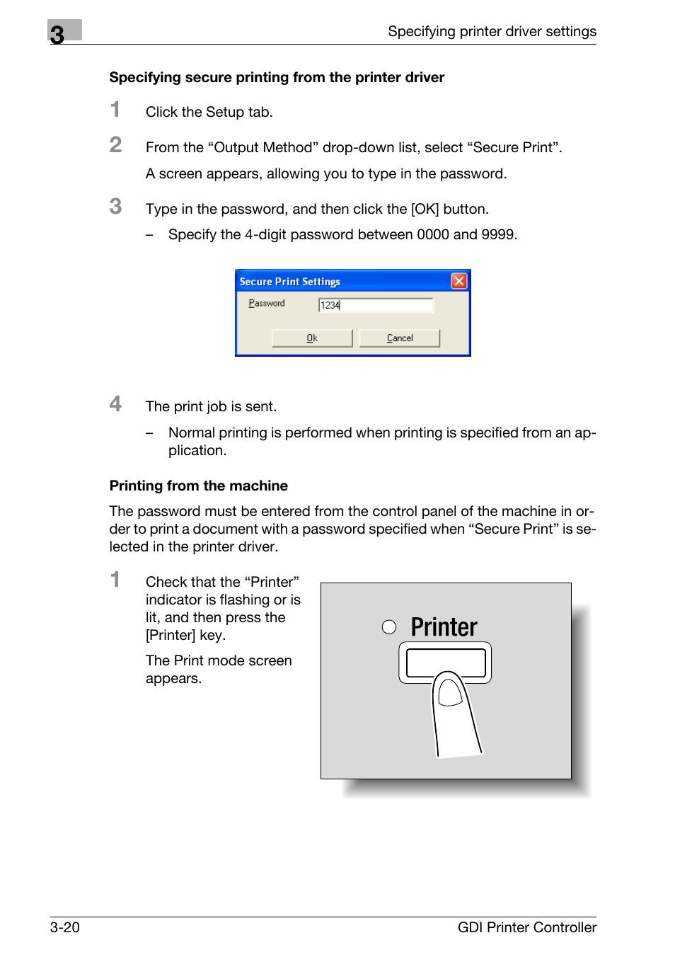 Specifying secure printing from the printer driver, Printing from the machine | Konica Minolta bizhub 181 User Manual | Page 63 / 92