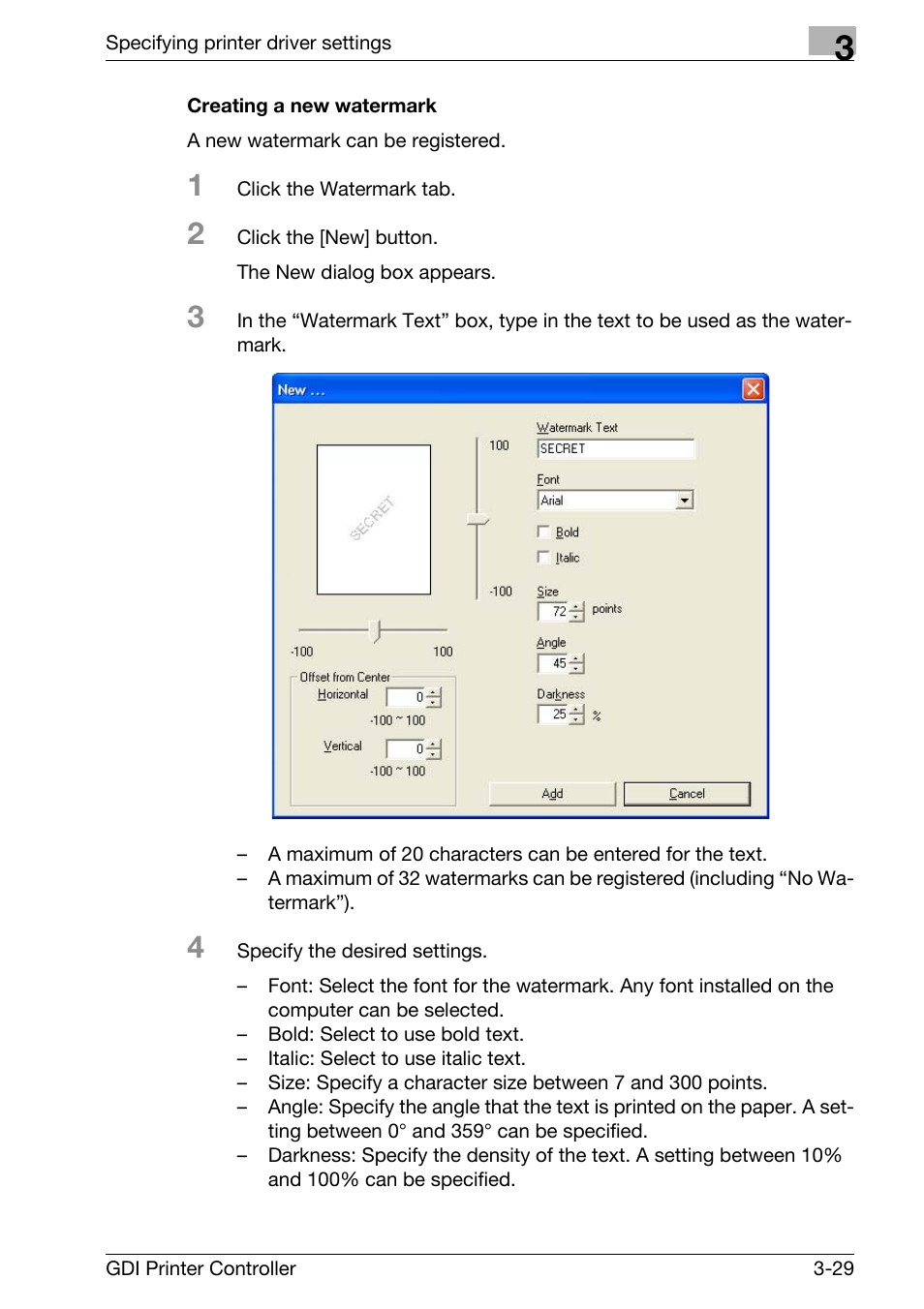 Creating a new watermark, Creating a new watermark -29 | Konica Minolta bizhub 181 User Manual | Page 72 / 92