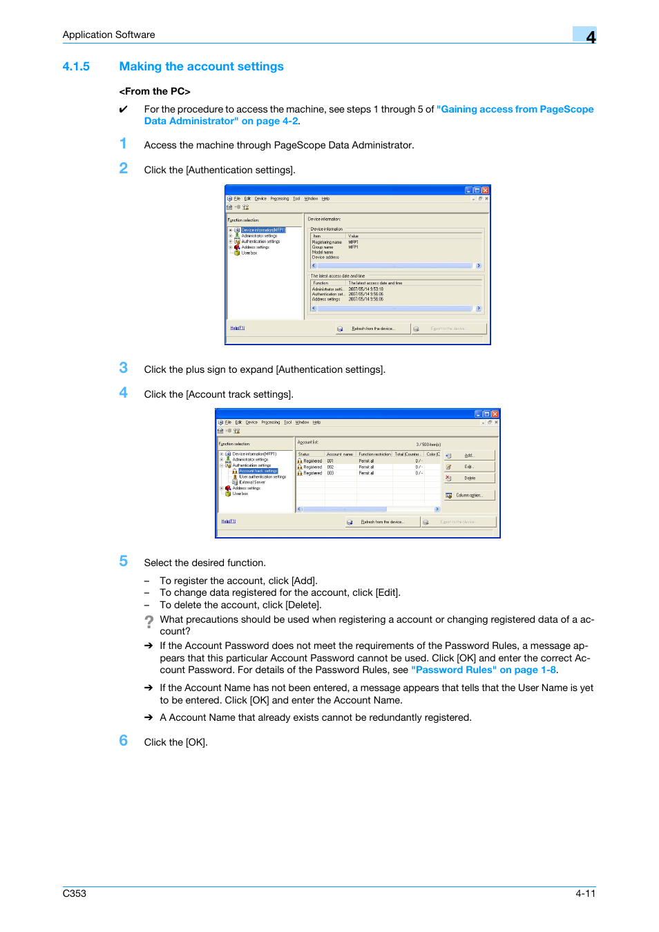 5 making the account settings, From the pc, Making the account settings -11 <from the pc> -11 | Konica Minolta bizhub C353 User Manual | Page 164 / 186