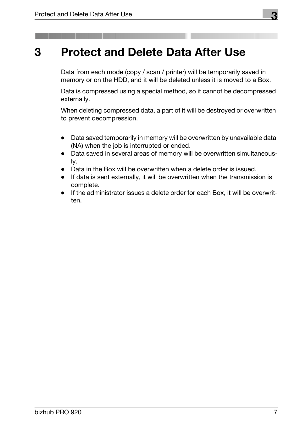 3 protect and delete data after use, Protect and delete data after use, 3protect and delete data after use | Konica Minolta bizhub PRO 920 User Manual | Page 15 / 76