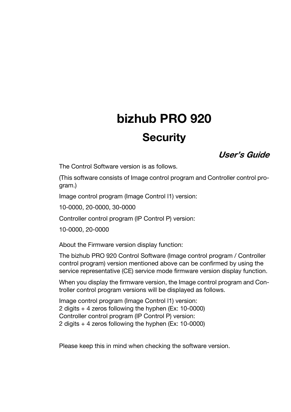 Bizhub pro 920, Security, User’s guide | Konica Minolta bizhub PRO 920 User Manual | Page 3 / 76