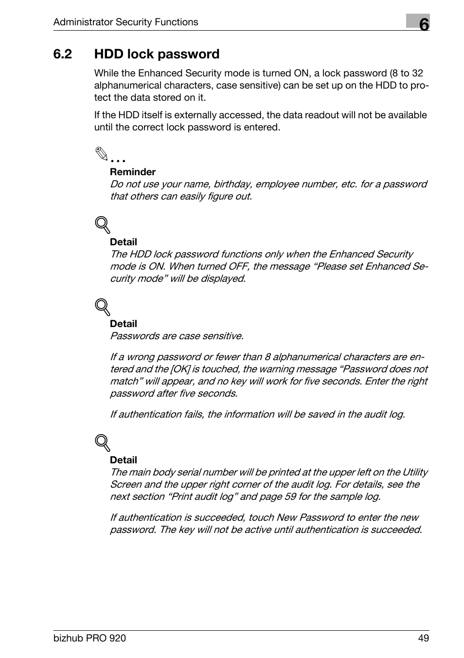 2 hdd lock password, Hdd lock password | Konica Minolta bizhub PRO 920 User Manual | Page 57 / 76