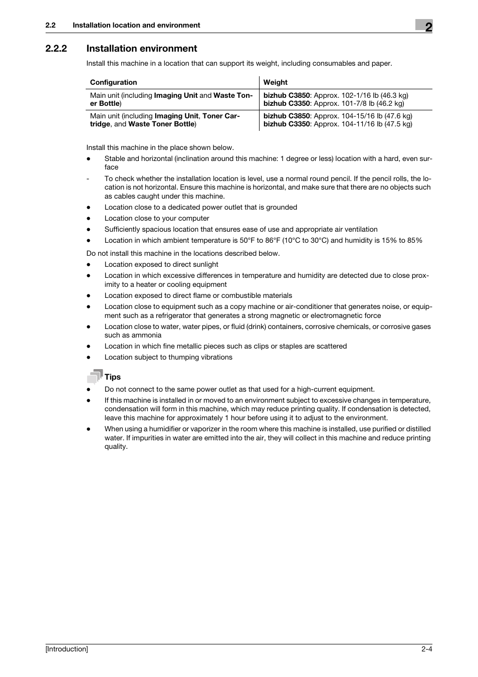 2 installation environment, Installation environment -4 | Konica Minolta bizhub C3350 User Manual | Page 19 / 91