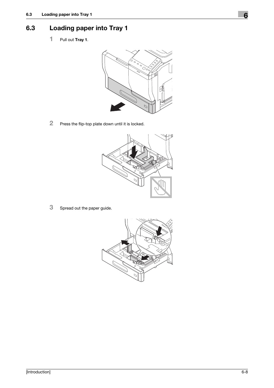 3 loading paper into tray 1, Loading paper into tray 1 -8, 3 loading paper into tray 1 1 | Konica Minolta bizhub C3350 User Manual | Page 44 / 91