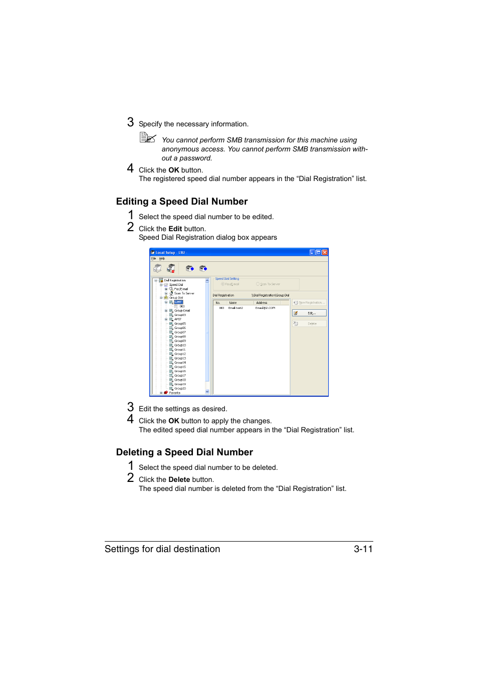 Editing a speed dial number, Deleting a speed dial number | Konica Minolta magicolor 1690MF User Manual | Page 180 / 325