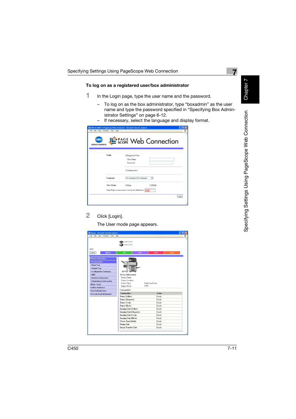 To log on as a registered user/box administrator | Konica Minolta BIZHUB C450 User Manual | Page 164 / 194