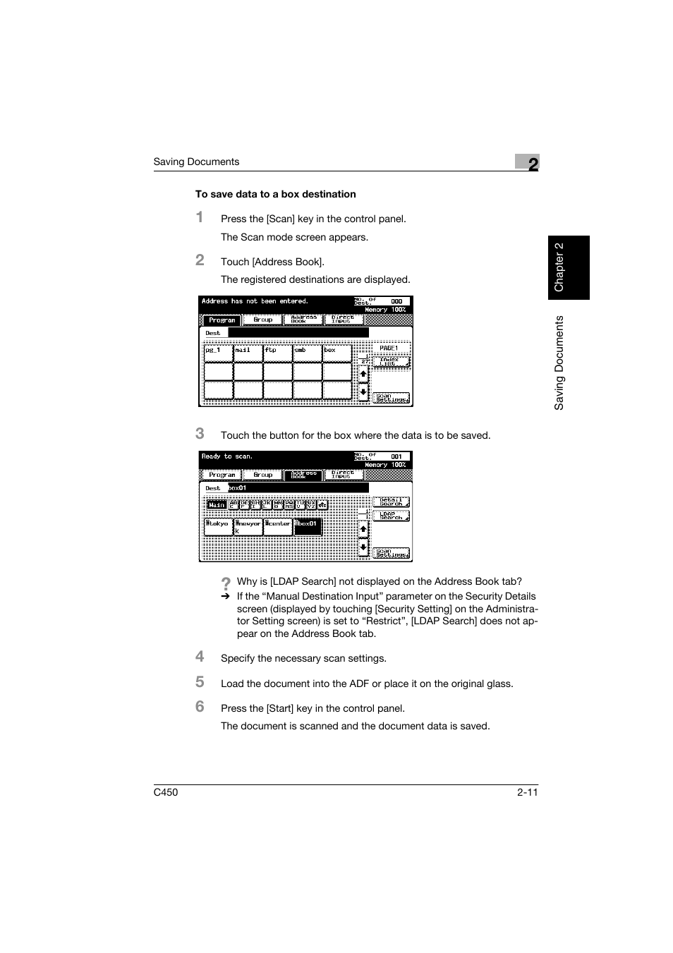 To save data to a box destination, To save data to a box destination -11 | Konica Minolta BIZHUB C450 User Manual | Page 34 / 194
