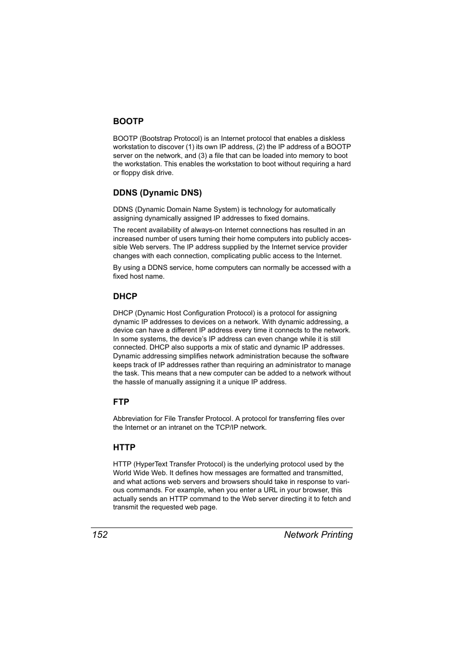 Bootp, Ddns (dynamic dns), Dhcp | Http | Konica Minolta bizhub C31P User Manual | Page 170 / 382