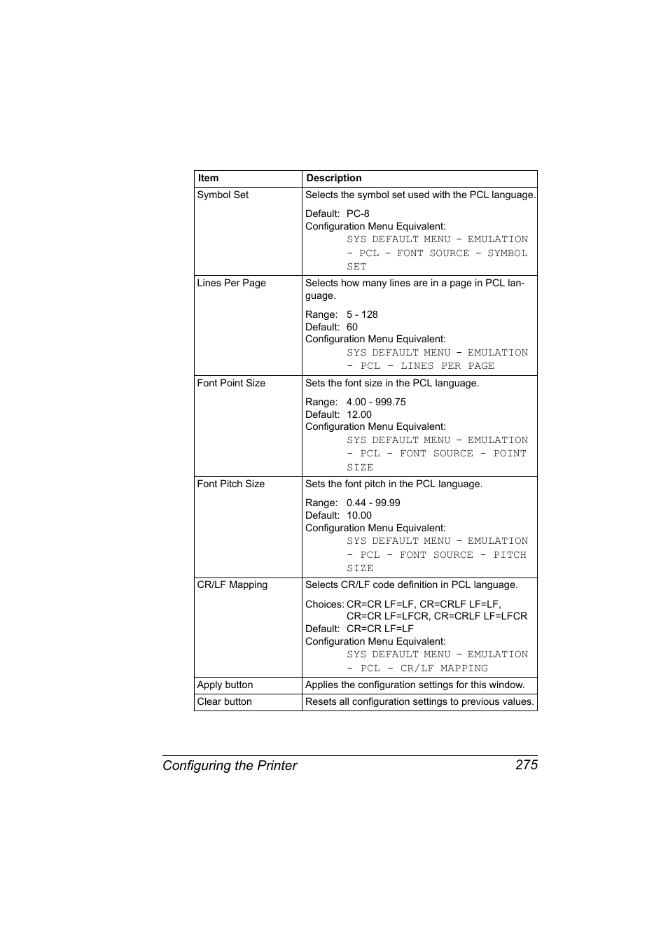 Configuring the printer 275 | Konica Minolta bizhub C31P User Manual | Page 293 / 382
