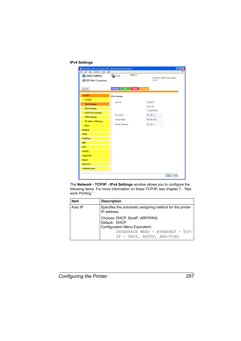 Configuring the printer 297 | Konica Minolta bizhub C31P User Manual | Page 315 / 382