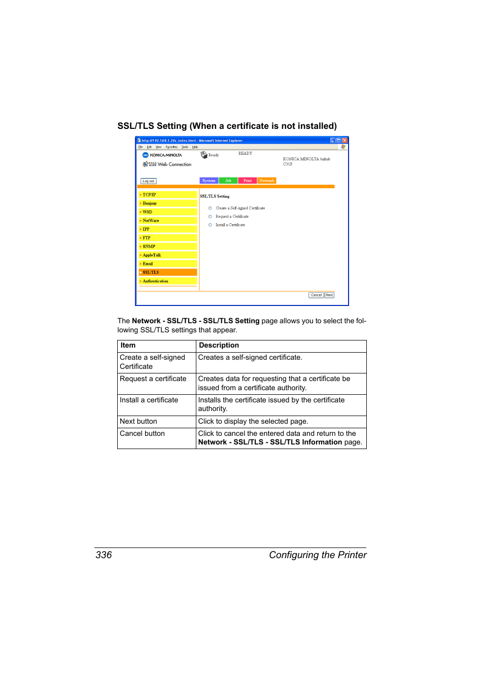 Configuring the printer 336 | Konica Minolta bizhub C31P User Manual | Page 354 / 382