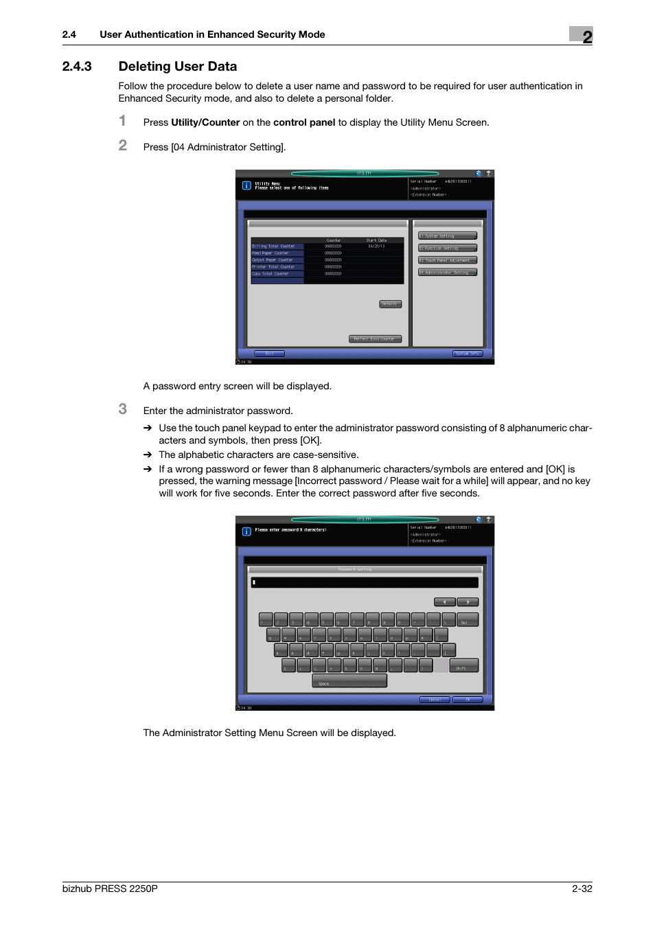 3 deleting user data, Deleting user data -32 | Konica Minolta bizhub PRESS 2250P User Manual | Page 39 / 57