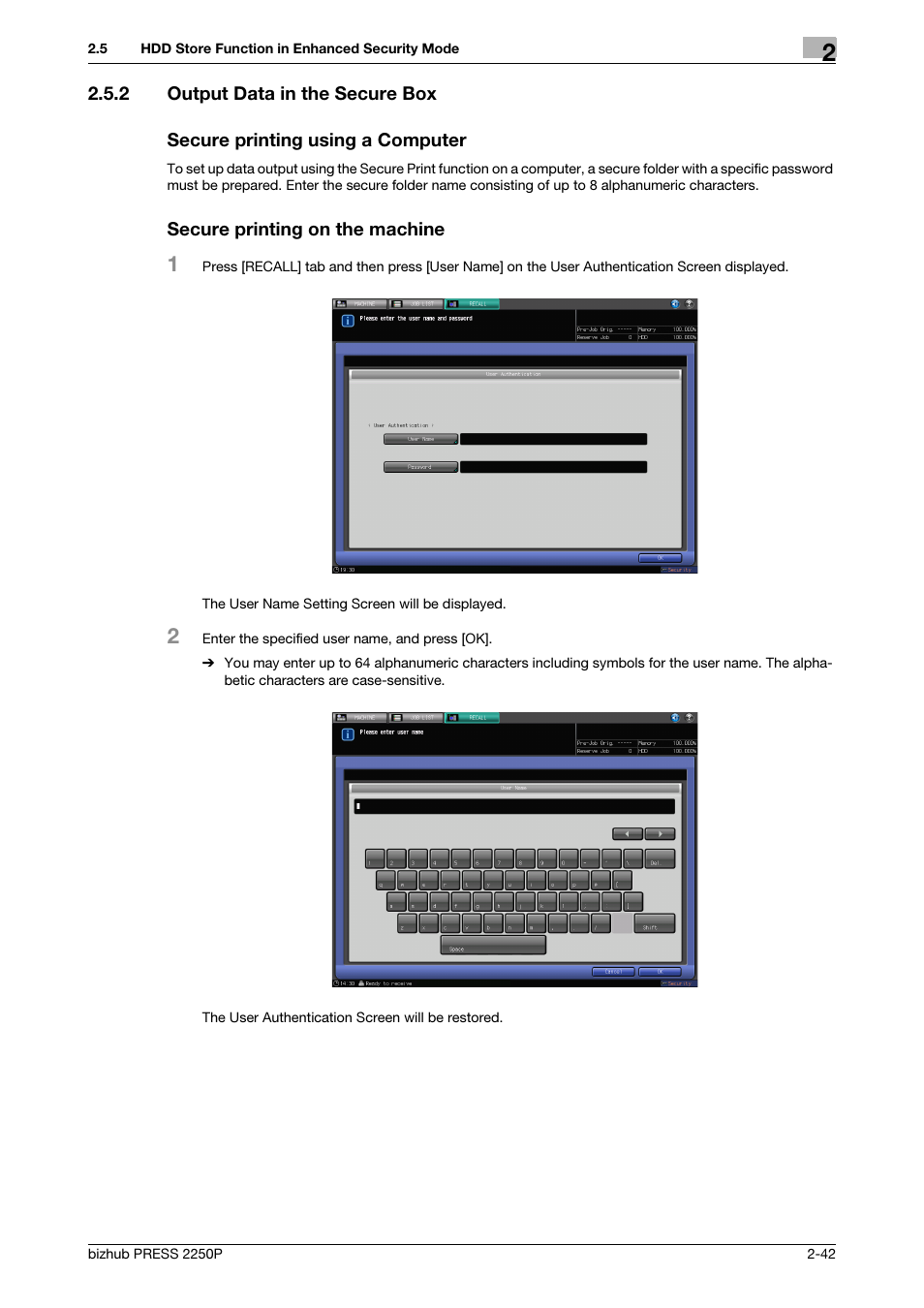 2 output data in the secure box, Output data in the secure box -42 | Konica Minolta bizhub PRESS 2250P User Manual | Page 49 / 57