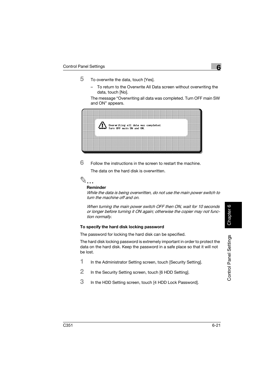 To specify the hard disk locking password, To specify the hard disk locking password -21 | Konica Minolta BIZHUB C351 User Manual | Page 146 / 194