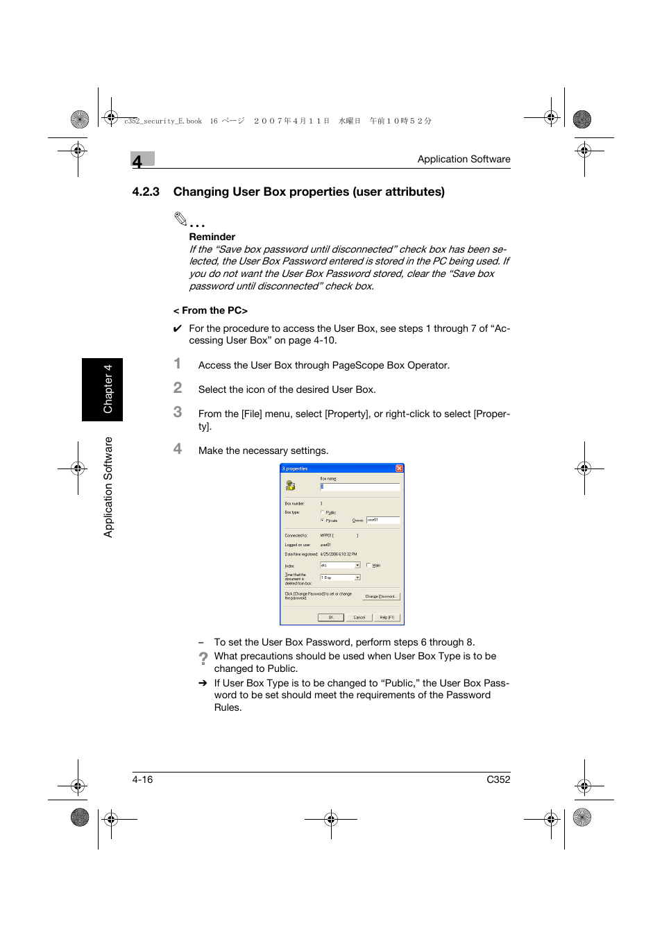 3 changing user box properties (user attributes), From the pc | Konica Minolta bizhub C352 User Manual | Page 171 / 188
