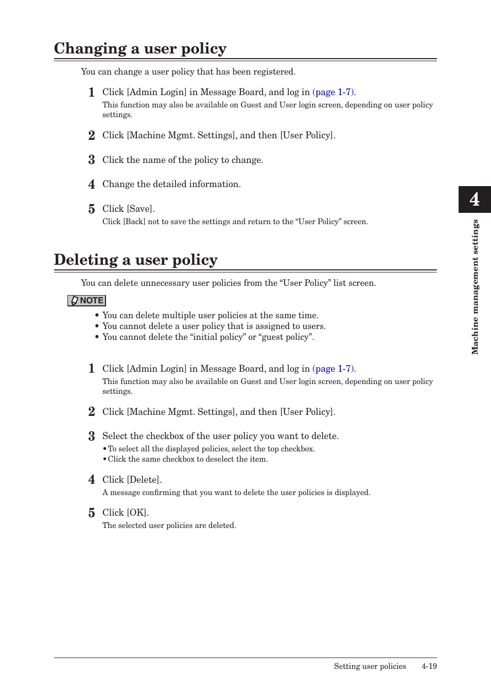 Changing a user policy, Deleting a user policy | Konica Minolta bizhub 25e User Manual | Page 100 / 140