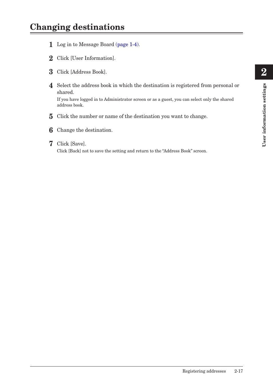 Changing destinations, Changing destinations -17 | Konica Minolta bizhub 25e User Manual | Page 36 / 140