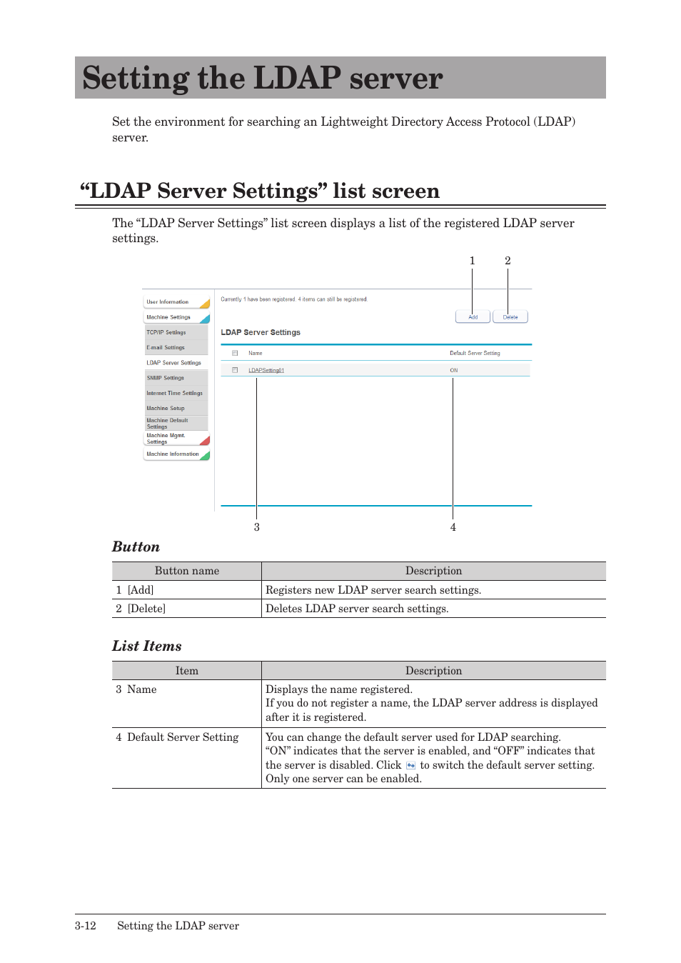 Setting the ldap server, Ldap server settings” list screen, Setting the ldap server -12 | Ldap server settings” list screen -12, Refer to | Konica Minolta bizhub 25e User Manual | Page 69 / 140