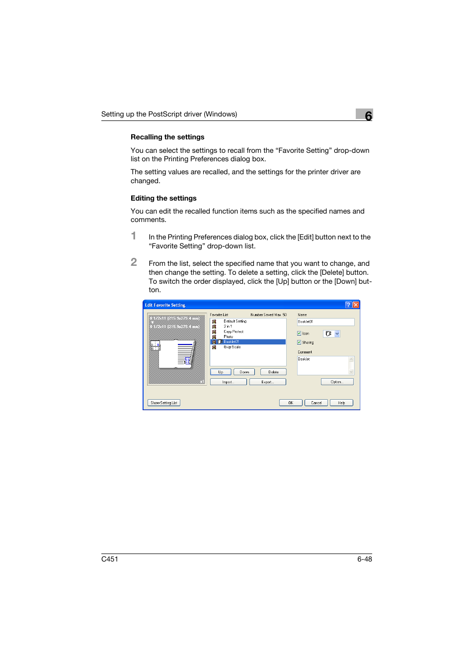 Recalling the settings, Editing the settings | Konica Minolta bizhub C451 User Manual | Page 243 / 432