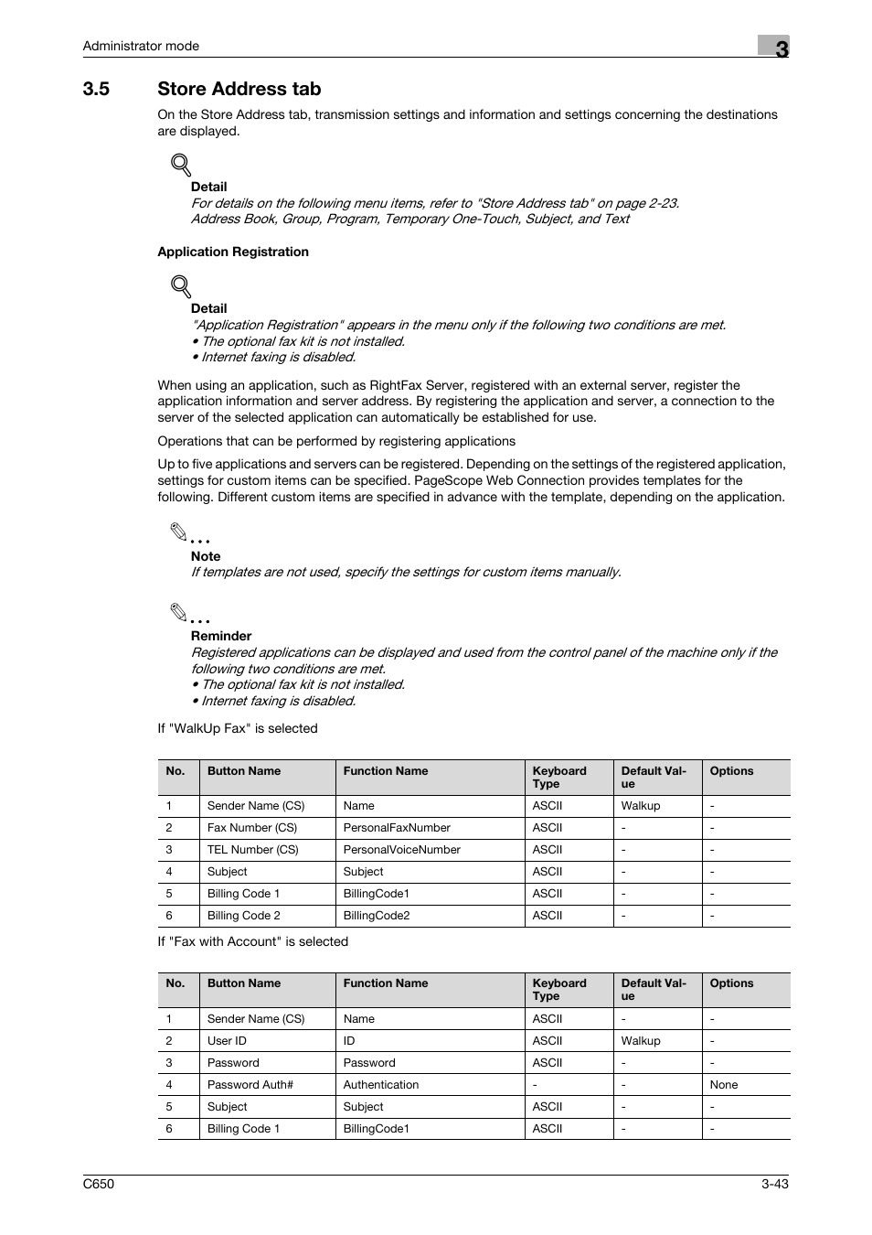 5 store address tab, Application registration, Store address tab -43 application registration -43 | Konica Minolta bizhub C650 User Manual | Page 117 / 165