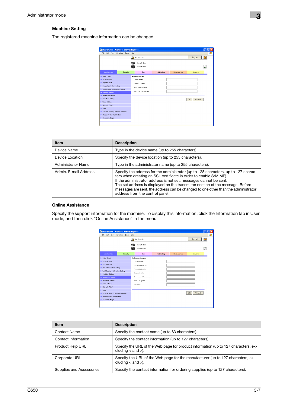 Machine setting, Online assistance, Machine setting -7 online assistance -7 | Konica Minolta bizhub C650 User Manual | Page 81 / 165