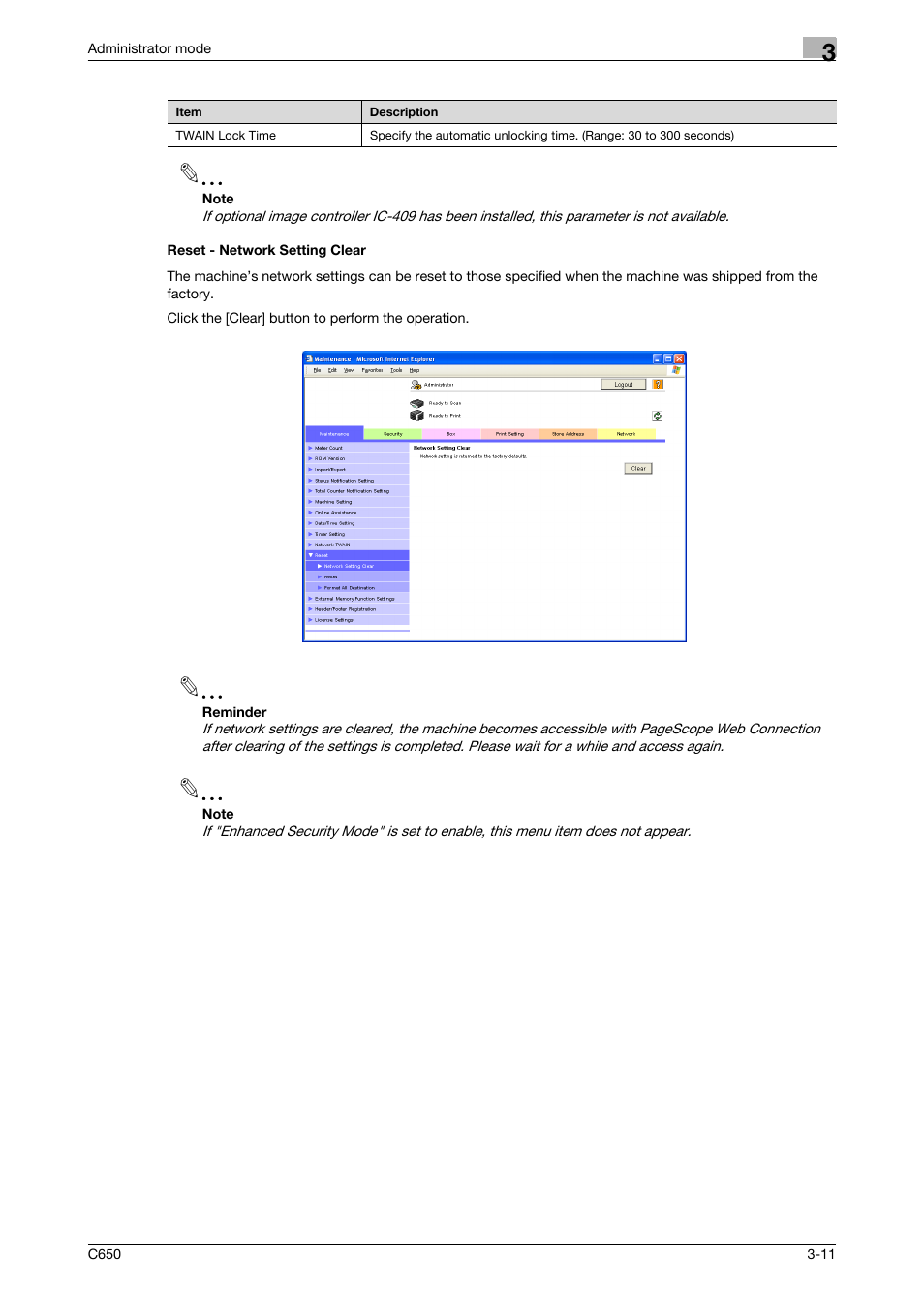 Reset - network setting clear, Reset - network setting clear -11 | Konica Minolta bizhub C650 User Manual | Page 85 / 165