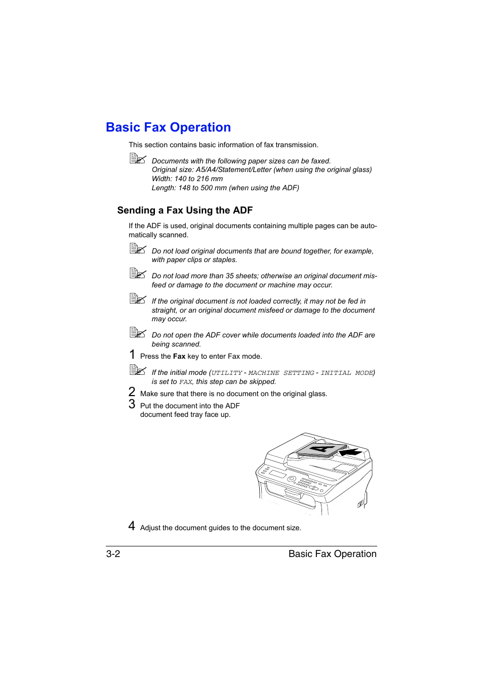 Basic fax operation, Sending a fax using the adf, Basic fax operation -2 | Sending a fax using the adf -2 | Konica Minolta magicolor 1690MF User Manual | Page 45 / 113