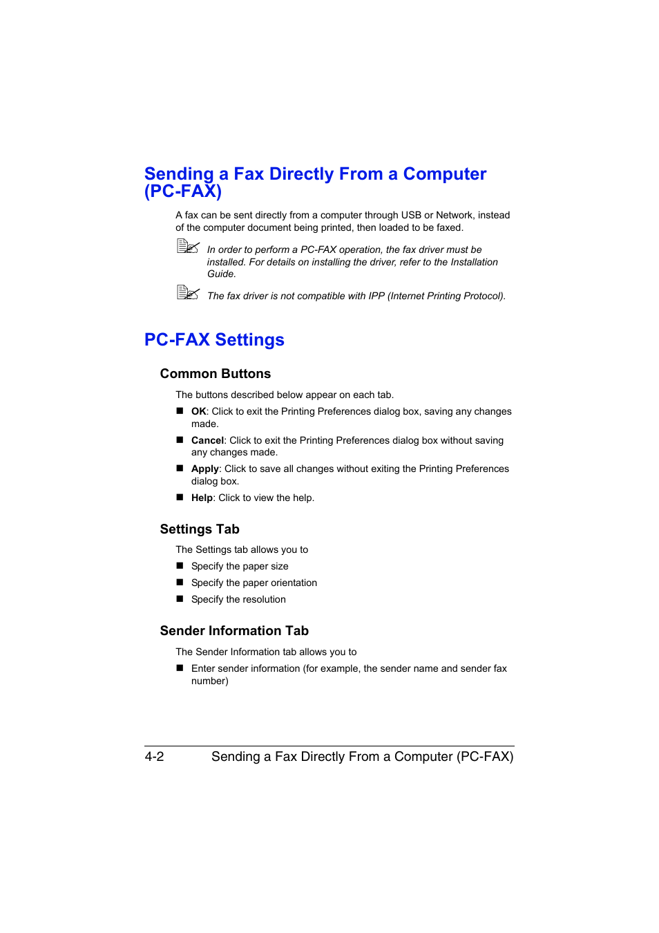Sending a fax directly from a computer (pc-fax), Pc-fax settings, Common buttons | Settings tab, Sender information tab | Konica Minolta magicolor 1690MF User Manual | Page 67 / 113