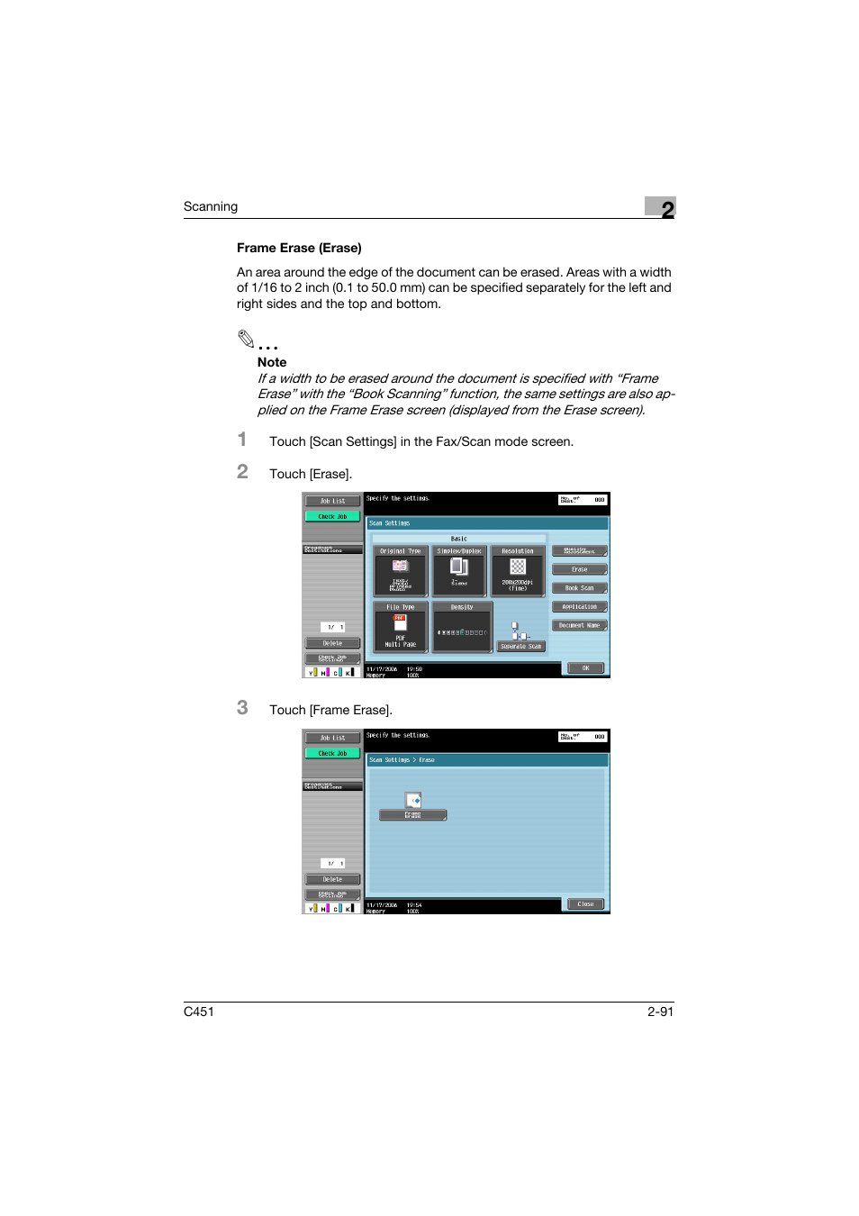 Frame erase (erase), Frame erase (erase) -91, P. 2-91 | Konica Minolta bizhub C451 User Manual | Page 130 / 413