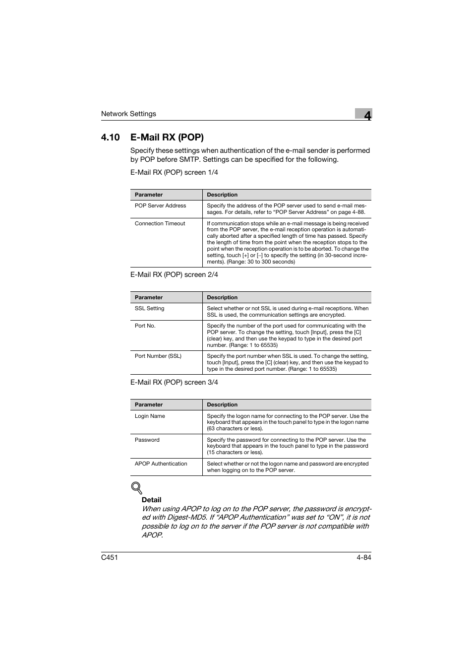10 e-mail rx (pop), E-mail rx (pop) -84 | Konica Minolta bizhub C451 User Manual | Page 329 / 413