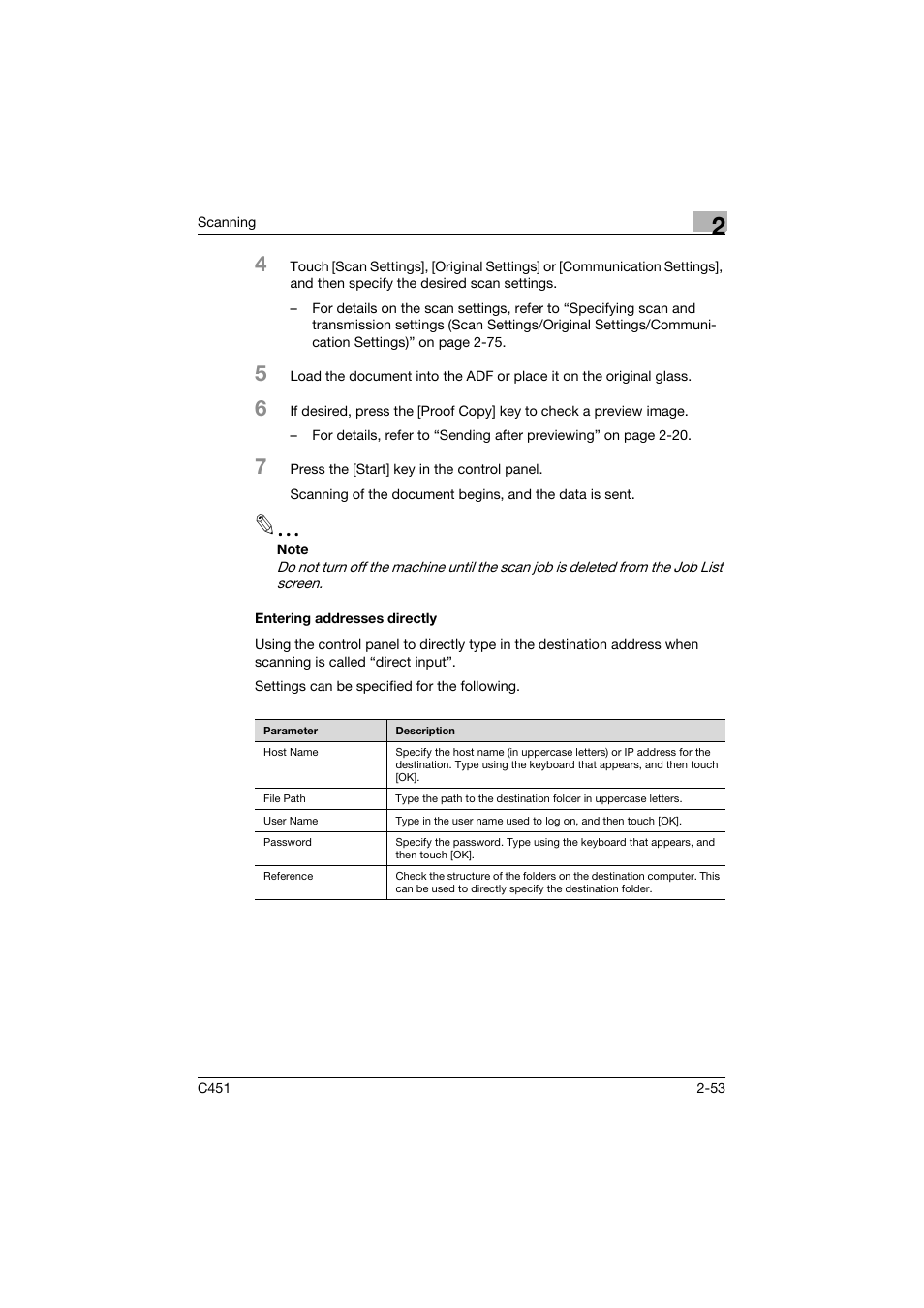 Entering addresses directly, Entering addresses directly -53, P. 2-53 | Konica Minolta bizhub C451 User Manual | Page 92 / 413
