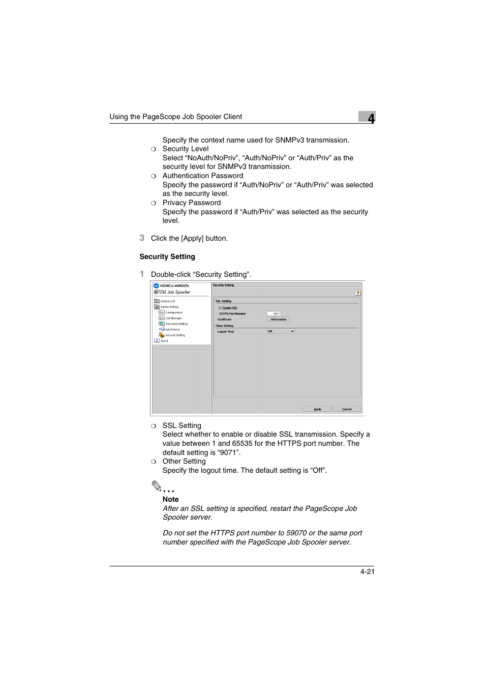 Security setting, Security setting -21 | Konica Minolta PageScope Job Spooler User Manual | Page 34 / 36