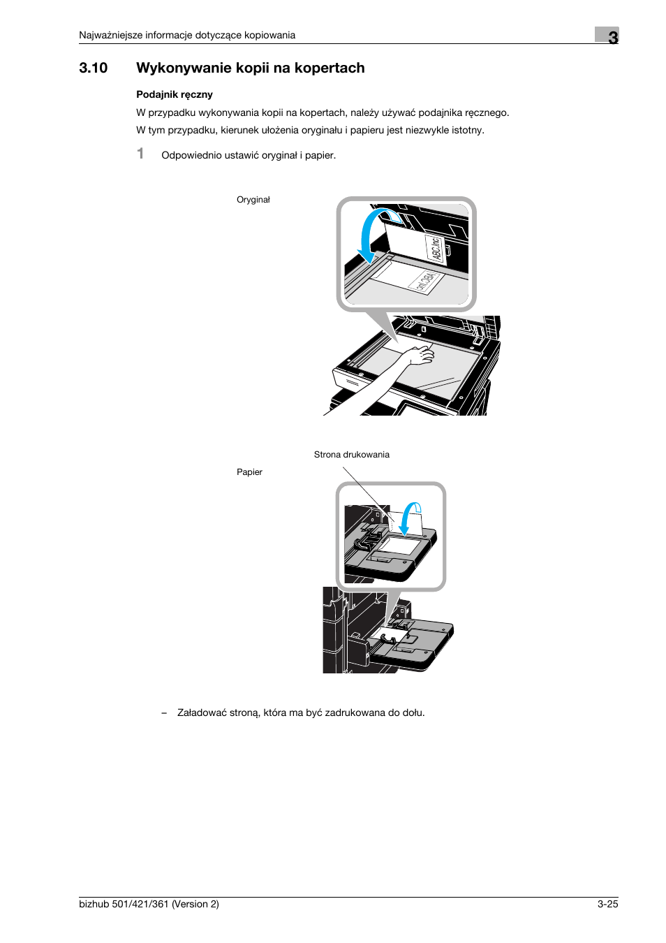 10 wykonywanie kopii na kopertach, Podajnik rêczny, Wykonywanie kopii na kopertach -25 | Konica Minolta bizhub 501 User Manual | Page 137 / 288