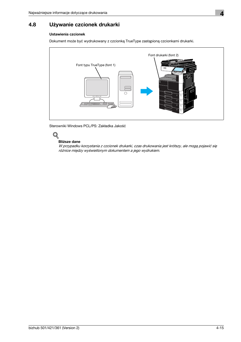 8 u¿ywanie czcionek drukarki, Ustawienia czcionek, Używanie czcionek drukarki -15 | 8 używanie czcionek drukarki | Konica Minolta bizhub 501 User Manual | Page 167 / 288