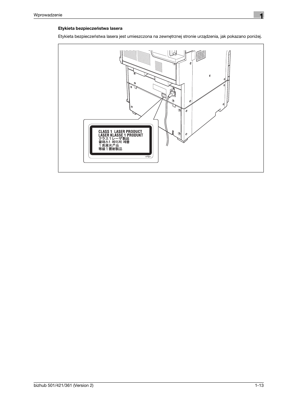Etykieta bezpieczeñstwa lasera | Konica Minolta bizhub 501 User Manual | Page 19 / 288