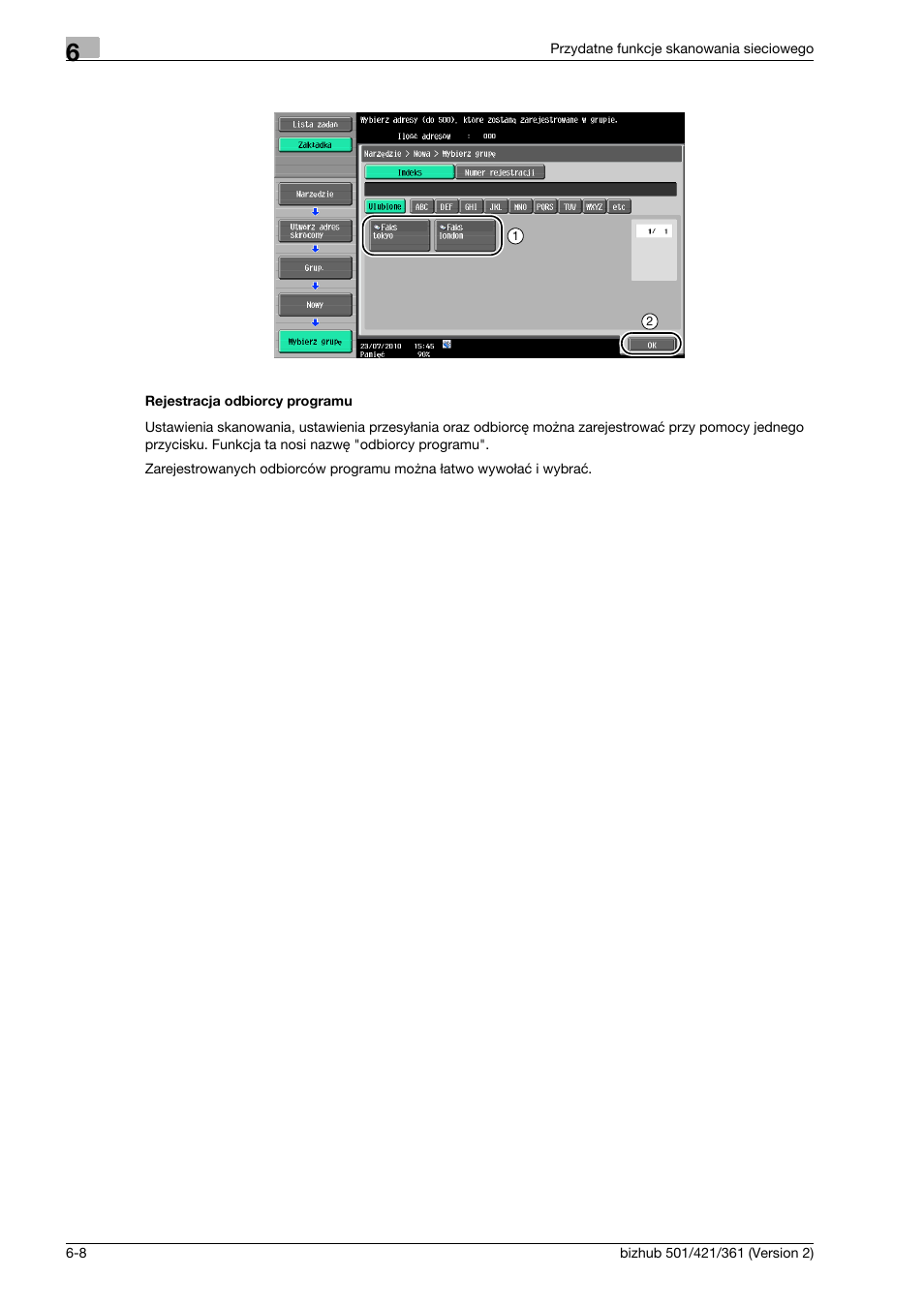 Rejestracja odbiorcy programu | Konica Minolta bizhub 501 User Manual | Page 206 / 288