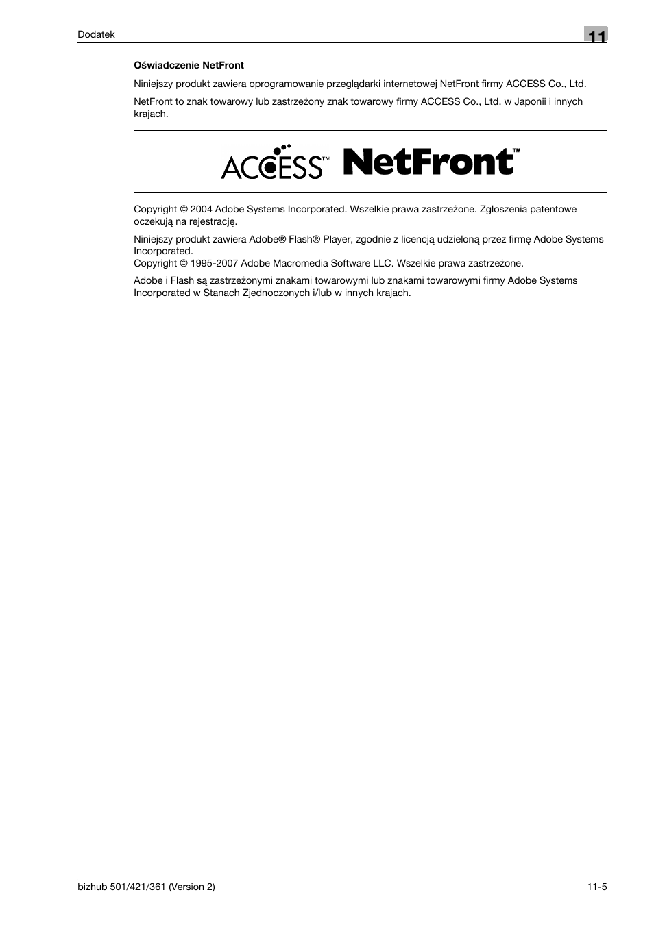 Oœwiadczenie netfront | Konica Minolta bizhub 501 User Manual | Page 275 / 288