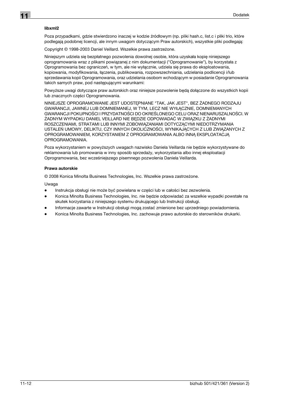 Libxml2, Prawa autorskie | Konica Minolta bizhub 501 User Manual | Page 282 / 288