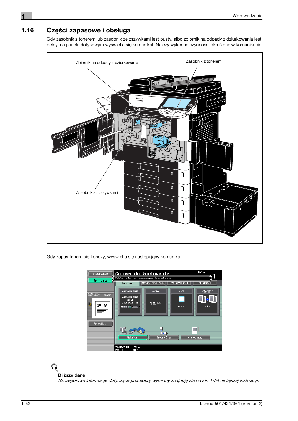 16 czêœci zapasowe i obs¸uga, Części zapasowe i obsługa -52, 16 części zapasowe i obsługa | Konica Minolta bizhub 501 User Manual | Page 58 / 288